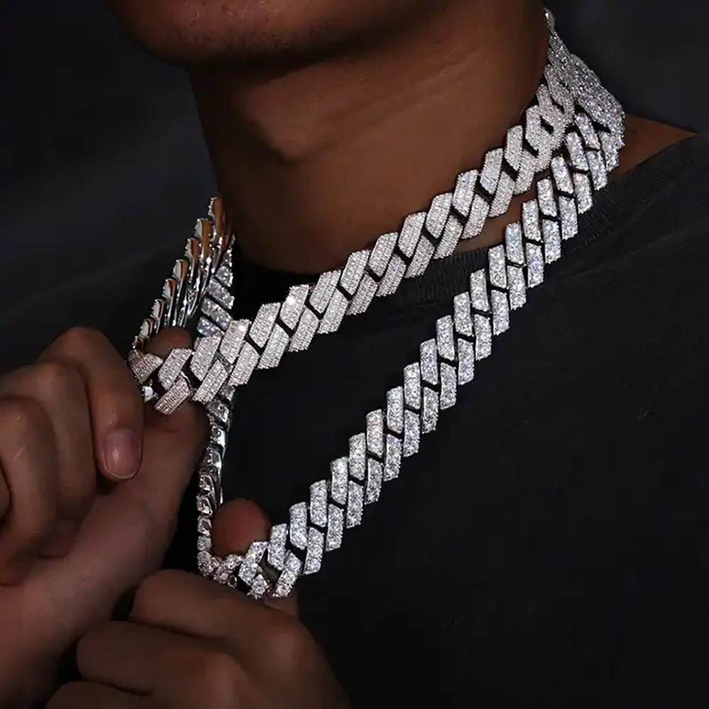 20Mm 2 Rows Rectangle CZ Iced Out Miami Cuban Link Chain Bling 5A Zircon Stone Hip Hop Jewelry Necklace for Men Gift